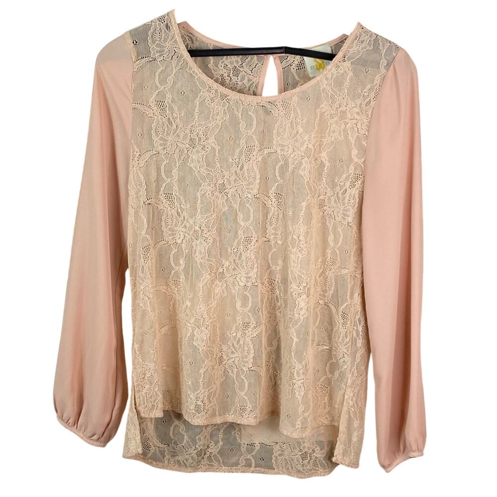 Sis Sis Nude Light Pink Lace Long Sleeve Blouse Women's Size Medium